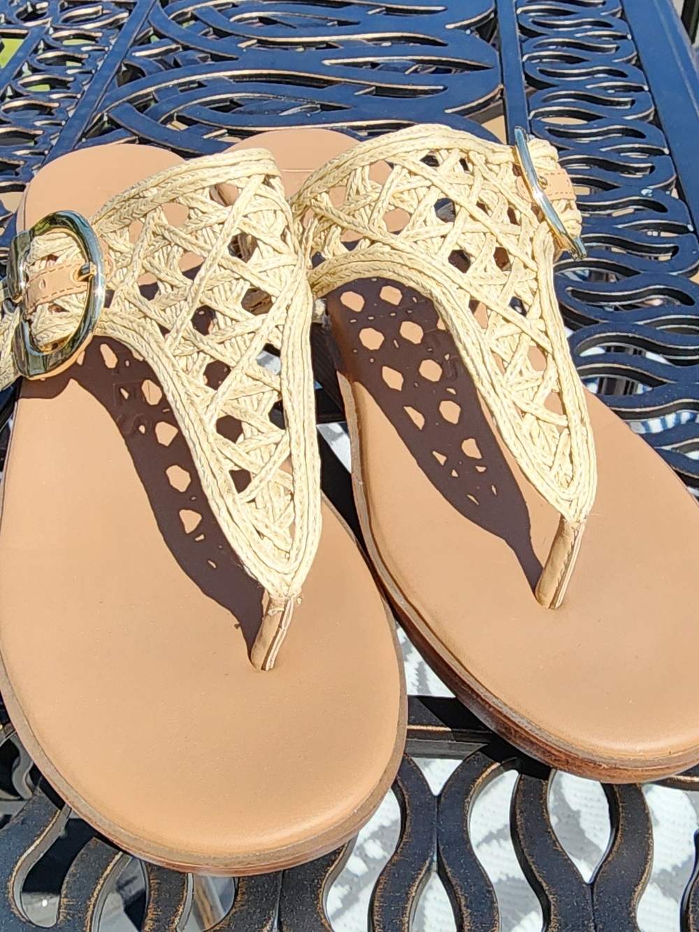 AEROSOLES Izola Braided Thong Sandals in Tan and Gold